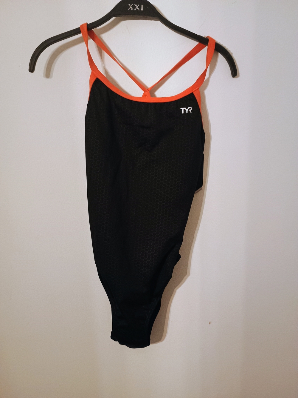 TYR Black One Piece Diamondfit Swimsuit with Red Orange Trim Size 38 /14 New
